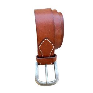 Abi Genuine Leather Silver Buckle Western Belt Men's Size 32/80 Brown Cowboy
